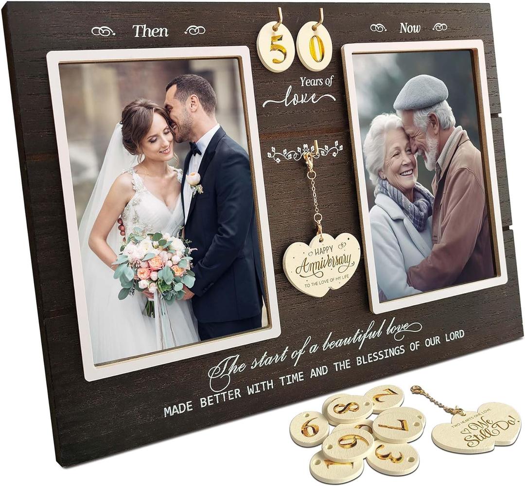 A'arkaJ 50th Anniversary Picture Frame for Parents, 1-99 Years Then & Now Anniversary Frame, Gift for Couple, Husband and Wife, Wedding Keepsake with Number Inserts