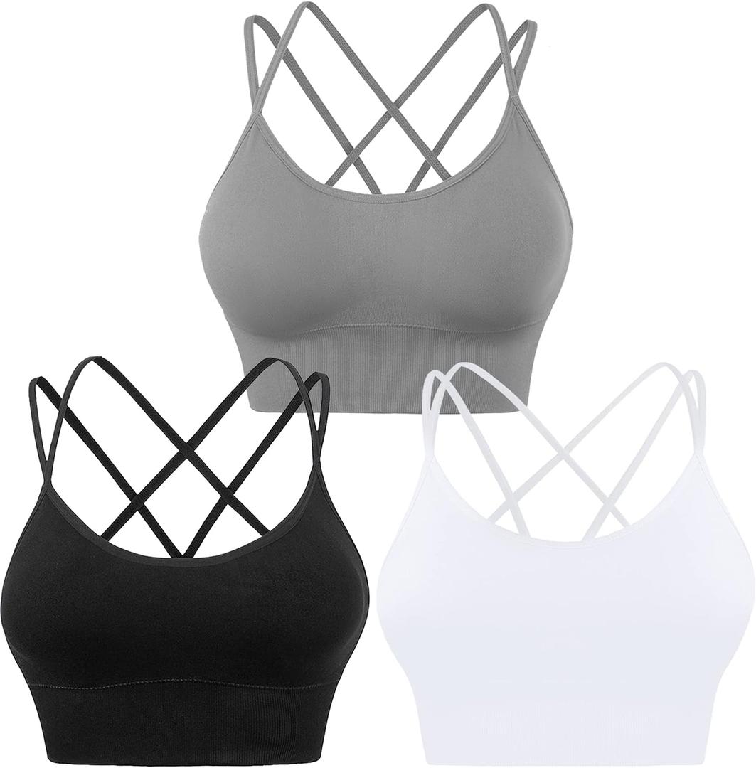 Evercute Cross Back Sport Bras Padded Strappy Criss Cross Cropped Bras for Yoga Workout Fitness Low Impact, Large