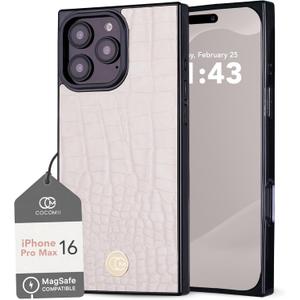 COCOMII Rectangle Case for iPhone 16 Pro Max, Compatible with MagSafe, Ivory Crocodile Leather