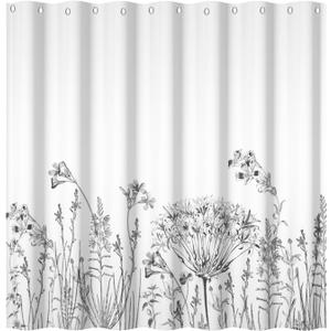 Yeele 72x72 Inch Floral Shower Curtain Vintage Grey White Plant Flower Bath Sets Monotony Farmhouse Bathroom Set for Home Dormitory Waterproof Bathroom Curtains with Hooks (Yts00713)
