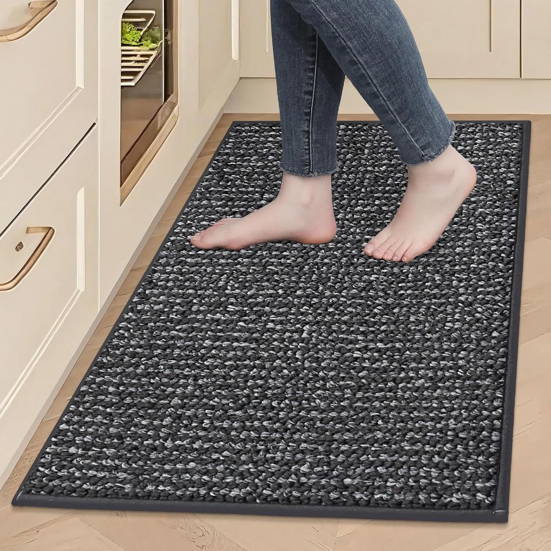 BEQHAUSE Kitchen Rugs 24"x36", Non-Slip Kitchen Mats for Floor, Super Absorbent and Stain Resistant Kitchen Rugs, Machine Washable Rugs for Kitchen, Hallway, Laundry & Sink, Charcoal