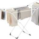 SONGMICS Clothes Drying Rack, Metal Laundry Drying Rack, Foldable, Space-Saving, Free-Standing Airer, with 2 Gullwings, Indoor Outdoor Use, Bed Linen Clothing, White ULLR540W01 (White)