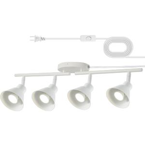 4 Light Plug in Track Lighting Kit, Modern Plug in Ceiling Light Fixture,14.7ft Cord, On/Off Switch, 4 Way Ceiling Spot Lighting, Flexibly Rotatable Light Head (Bulbs Not Included) (White)