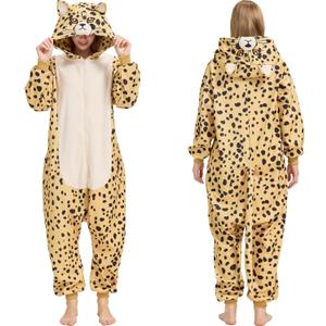 Adult Leopard Cheetah Onesie Costume - Animal Print One-Piece Cosplay Pajamas for Women and Men