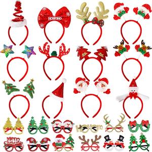 Max Fun 24 Pieces Christmas Glasses Frame and Headbands Set Cute Christmas Decoration Accessories for Holiday Party Favors and Photo Booth