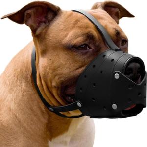 CollarDirect Leather Basket Dog Muzzle for German Shepherd Staffordshire Terrier Pitbull Medium Large Breeds Training, Anti-Barking, Biting, Chewing (Black)