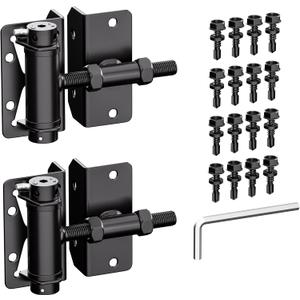 Heavy Duty Self Closing Gate Hinges for Metal/Vinyl/PVC/Wood Fence,90 Degree Narrow Wood Door Hinges with Adjustable Tension,Gate Closer Hinges for Swing Door,Gate Hardware Kit,2 Pack/Set,Black Finish