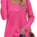 OFEEFAN Long Sleeve Shirts for Women Loose Fit Crew Neck Tunic Tops Blouse Dressy Casual Fall Winter Clothes Outfits, L