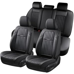 Coverado Car Seat Covers Full Set, Seat Covers for Cars, Black Car Seat Cover, Nappa Leather Car Seat Cushion, Car Seat Protector, Waterproof Car Seat Covers Front Seats and Back Fit for Most Cars
