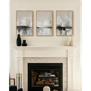 KUVIOKE Abstract Gray Framed Wall Art Neutral Brown Artwork Painting Morden Minimalist Wall Decor Rustic Home Decor 16x24in (Natural Framed)