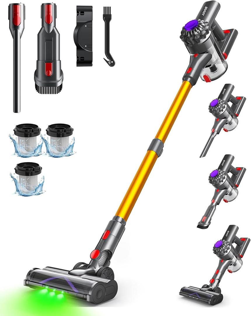 V15 Cordless Vacuum Cleaner, 45Mins Powerful Vacuum Cleaners for Home, Lightweight Stick Vacuum with Advanced Green Light Tech, Rechargeable Battery Vacuum for Carpet,Pet Hair,Hardwood Floor (Gold) V15 Cordless Vacuum Cleaner, 45Mins Powerful Vacuum Cleaners for Home, Lightweight Stick Vacuum with Advanced Green Light Tech, Rechargeable Battery Vacuum for Carpet,Pet Hair,Hardwood Floor (Gold)