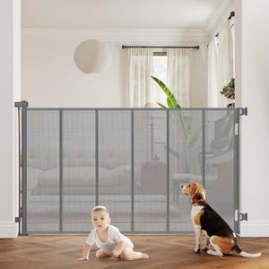 47 Extra Tall Retractable Baby Gate, Reinforced Mesh Dog Gate Extends to 71" Wide, Baby Gate for Stairs, Doorways, Hallways, Indoor and Outdoor, Grey