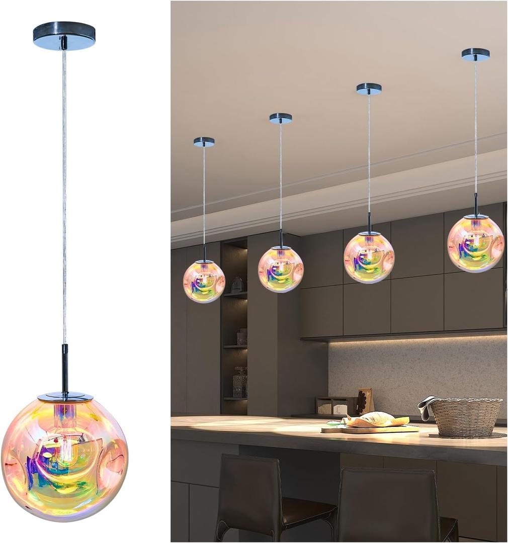 Modern Glass Globe Pendant Light, Colorful Lava Irregular Shape Adjustable Hanging Ceiling Lighting for Kitchen Island Farmhouse Restaurants, 9.84 inch