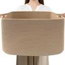 96L Large Blanket Basket,24"x16"x15"Rectangle Storage Bin with Handles,Woven Rope Laundry Basket for Toys, Clothes,Magazines,Home Organization,Nursery,Living Room & Bedroom,Jute