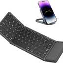 Folding Bluetooth Keyboard with Touchpad, Rechargeable Portable Travel Keyboard Bluetooth Sync Up to 3 Devices, for Windows iOS Android Tablet Laptop, Black - Big Touchpad BT5.1 x 3
