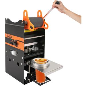 Manual Tea Cup Sealer Machine, 300 Cup/H Electric Cup Sealer Machine, 3.5/3.7in Cup Diameter Cup Sealing Machine with Heating Technology for Bubble Milk Tea (Black)