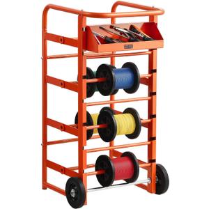 VEVOR Wire Spool Rack, 11 Rods, Multi-Spool Wire Rack Dispenser, Cable Caddy with Wheels, Cable Holder with Storage Tray for Wiring Storage, for Electrical, Industrial & Retail Use, Working Efficiency
