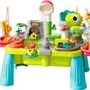 Dinosaur Sand and Water Table for Toddlers 2-8, 11-in-1 Outdoor Water Play Table with Electric Circulating Spray and Sensor-Activated Mist, Summer Backyard Sensory Toys for Boys Girls Ages 3-5 4-6, 17.24 in × 17.09 in × 22.83 in