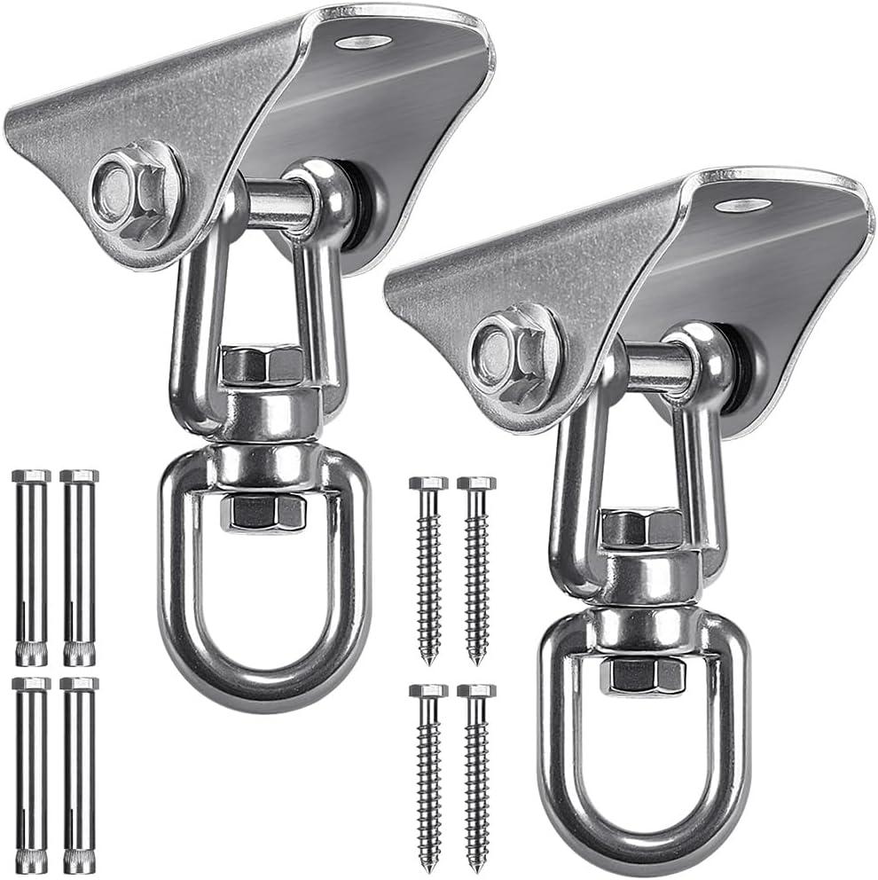 SELEWARE Stainless Steel Swing Hangers Heavy Duty Ceiling Swing Mounts Free Swivel Swing Hooks Swing Hardware Kits for Yoga Swing Hammock Chair Porch Swing Sets Heavy Bag 1000 LB Capacity Each 2 Pack