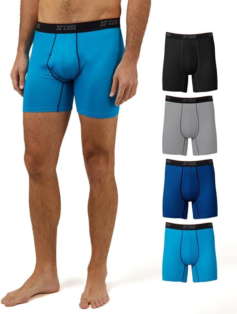 32 Degrees Mens 4 Pack Cool Active Boxer Brief | Anti-Odor | Quick Drying | 4-Way Stretch (Large, Emotion/Neon/Grey/Black)