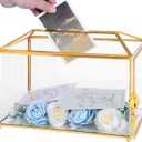 Glass Wedding Card Box with Lock, 12.6x5.9x9 inches Large Gold Card Boxes for Wedding Reception, Keepsake Display, Graduation, Party Centerpiece Decorative Box