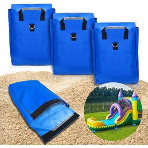 Vinyl SandBags with Handle, Bounce House Sand Bags, Suitable for Fixed Inflatable Trampolines, Inflatable Water Slide, Canopies and Tents(Each Weight Capacity 55 Pound, 4 Pack, Blue)