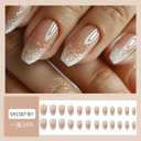 3 x French Tip Glossy Glitter Glue on Nails - Medium Coffin Shape, Full Cover Acrylic Artificial Nails - Reusable Stick On, DIY Manicure Decoration