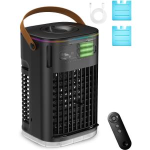 3-IN-1 Portable Air Conditioners, 5400mAh Built-In Battery Personal Evaporative Air Cooler Fan, Ice Packs & 1200ml Water Tank, 1-7h Timer & Remote, Mini Air Conditioner for Car Desktop Camping, Black