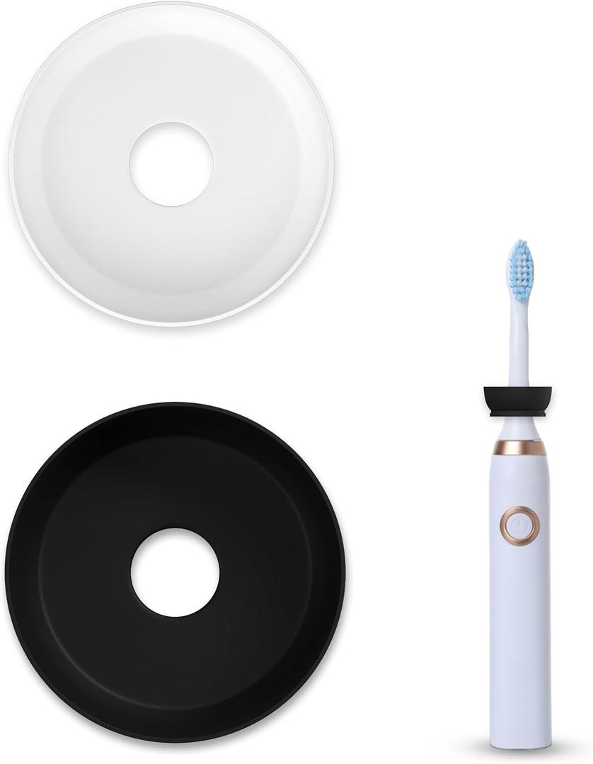 2 x The Drip Dodger Electric Toothbrush Drip Guard (Pack of 2)  Adjustable Silicone Ring to Keep Charging Base Clean  Fits Oral-B, Sonicare & More  Dishwasher-Safe - Stops Paste & Water Mess (1 Black, 1 White)