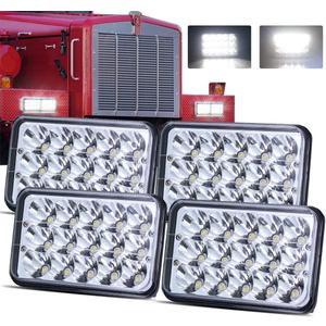 LEDUR 4x6 LED Headlight Dot Approved Hi/Lo Sealed Beam Replacement H4651 H4652 H4656 H4666 H6545 Compatible with Peterbilt Kenworth T600 W900 T800 Truck Peterbilt 379 S10 RV Freightliner