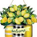 Karenhi Lemon Welcome Wooden Sign for Front Door Lemon Wooden Hanger Summer Door Sign Wood Spring Hanging Decorations Farmhouse Porch Decor for Outdoor Housewarming Gift