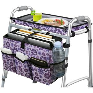MDSTOP Walker Basket with Tray, Walker Tray for Folding Walker, Walker Accessories for Seniors, Non-Slip Surface, Universal Fit for Standard Walkers, Ideal for Meals, Drinks & Reading (Purple)