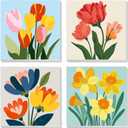 MXJSUA 4 Pack Framed Canvas Paint by Numbers for Kids Adults, Colorful Flowers Paint by Numbers Kit for Children Beginners, DIY Acrylic Painting Craft Kits for Home Wall Decor, 8x8 inch