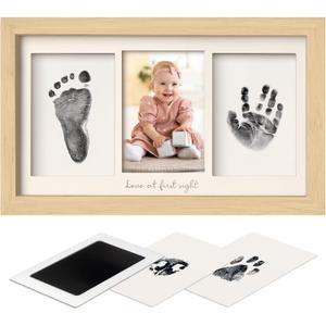 Inkless Hand and Footprint Kit, Boy, Girl, Newborn Keepsake - No Mess Ink Pad for Baby Handprint, Clean Touch Paw Print Kit for Dog Picture Frame,Personalized Baby Christmas Shower Gifts(Ash Wood)