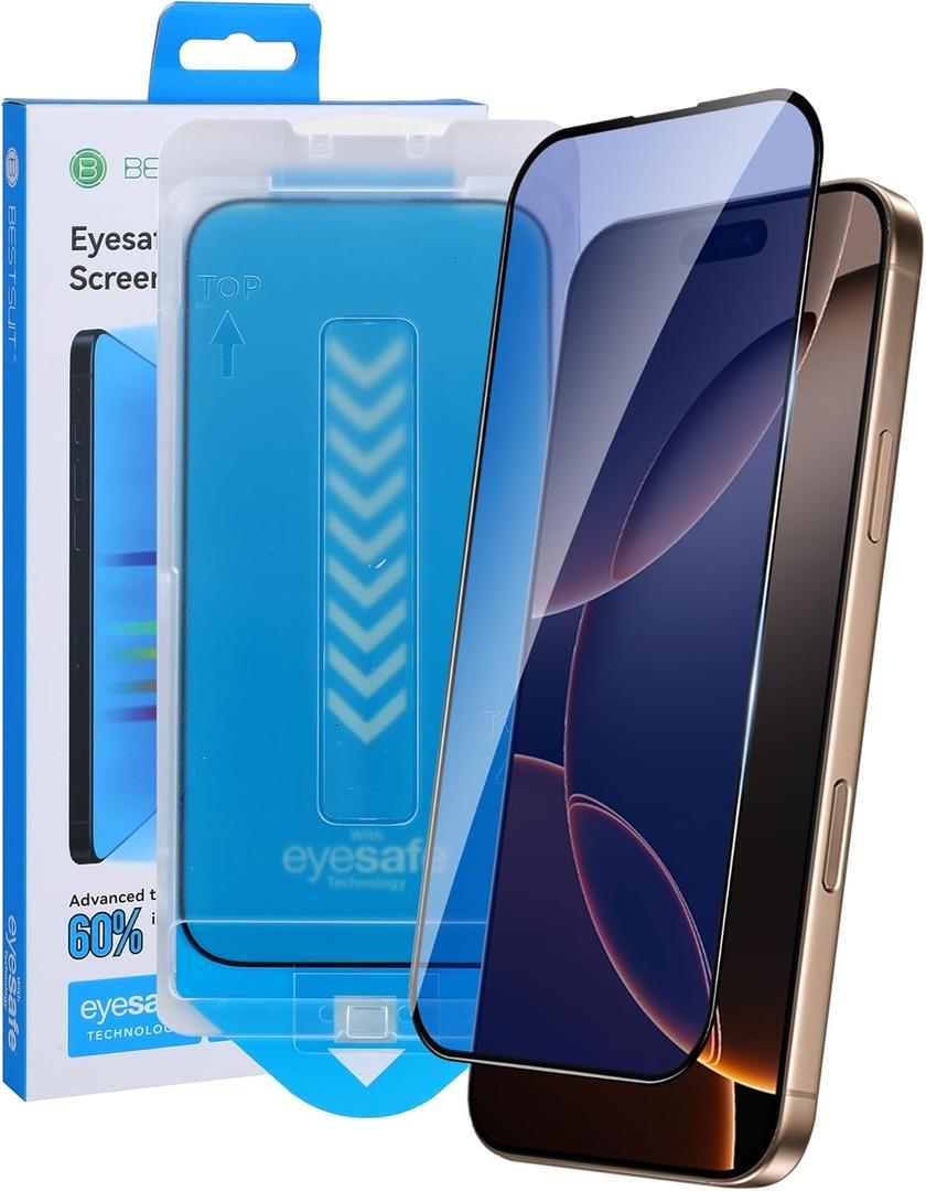x BESTSUIT for iPhone 16E/14/13 Pro/13 Screen Protector [Blue Light] [Auto-Installation] for iPhone16E/14/13Pro/13 6.1inch Tempered Glass Anti Blue-Light No Bubble HD Clear 9H Hardness