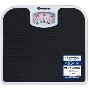 Adamson A21 Analog Scales for Body Weight - Up to 300 LB - New - Anti-Skid Rubber Surface + Large Numbers - Analog Bathroom Scale - Affordable - Durable with 20-Year Assurance - Black