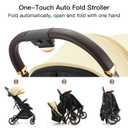 Gromast Gravity Folding Baby Stroller - Portable Travel Toddler Stroller w/Adjustable Backrest, Canopy & Cup Holder, Lightweight and UV Protected, One-Hand Automatic Folding - Beige