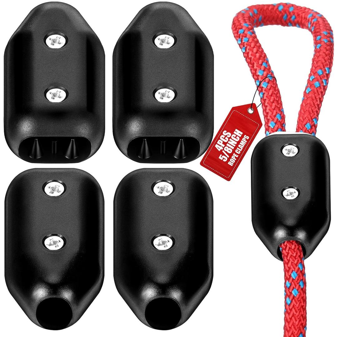 VioraWhite 4 Pcs Rope Clamps, Reusable Rope Clamp 5/ 8 Inch Plastic Rope Connector Clamp Suitable for 11-12 mm Nylon Rope or Braided Ropes, Black