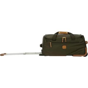 Bric’s X-Bag 21” Rolling Duffel – Water-Resistant Recycled Nylon Carry-On with Silent Wheels, Leather Details, Exterior Zipped Pocket, Garment Straps & Detachable Shoulder Strap – Olive