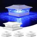 VOLISUN Solar Post Cap Light 4Pack White: RGB Color Changing - Fence Post Lights Solar Outdoor Waterproof for 4x4 x5 x6 WoodenVinyl Post