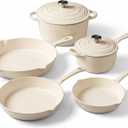 QuliMetal Enameled Cast Iron Cookware Set, 5-Piece Pots and Pans Set with Lids, Skillet, Frying Pan, Saucepan & Dutch Oven for All Stovetops, PFOA Free, Ideal for Sourdough Bread Baking, C White 5PC