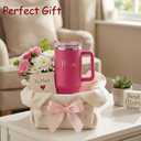 Personalized 40oz Tumbler with Handle and Straw - Custom Your Picture Name Logo Text on Insulated Stainless Steel Travel Cup, Leak-Proof 2-in-1 Lid, Gifts for Mom Dad Friends, Magenta
