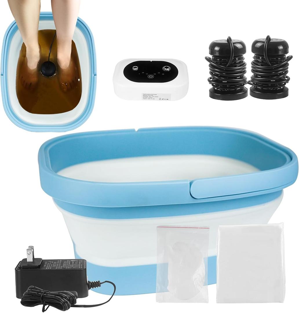 Ionic Foot Bath Detox Machine, Ionic Foot Spa to Remove Toxins with 2 Arrays, 80 Disposable Foot Bath Liners, Detoxification Sea Aalt, Durable Folding Bathtub - Gift for Women & Men