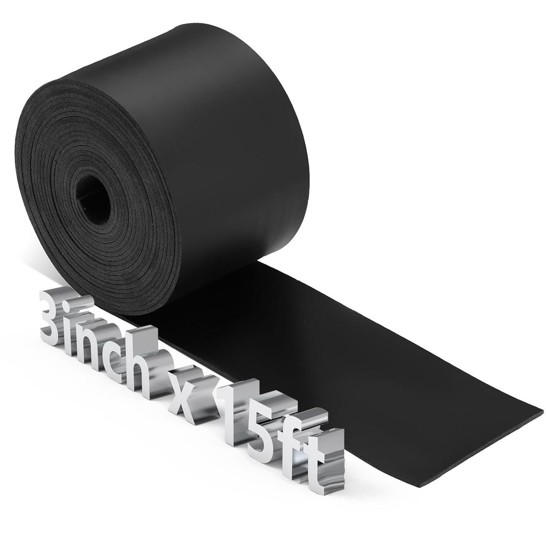 1 Roll Neoprene Rubber Sheet 1/8 inch Thick Long Solid Rubber Strips Roll Commercial Grade for DIY Gasket, Seals, Flooring, Weather Stripping, Cushioning, Black(3 Inch X 15.09 ft) (3 Inch X 15.09 ft)