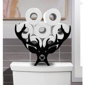 Black Antler Metal Toilet Tissue Holder - Animal Paper Holder, Decorative FreeStanding Metal Toilet Paper Organizer for Bathrooms - Holds Extra 8 Rolls