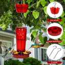 2 Pack Glass Hummingbird feeders for Outdoors 14Ounces5 Feeding Ports Hummingbird Feeder,Wide Mouth for Easy Filling/CleaningHanging for Garden Backyard Decor, Includes Ant Moat (Red2Pack)