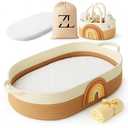 Moses Basket by ZEAL'N LIFE, Baby Changing Basket with Baby Blanket, Washable Waterproof Pad Covers, Diaper Basket, Tote Bag, Portable Diaper Changing Pad, Moses Baskets for Newborn (Tan)