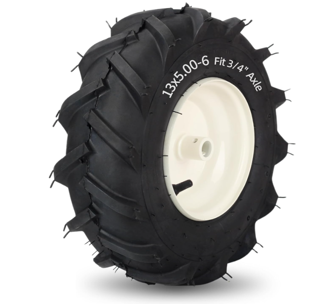  13x5.00-6" Tiller Tire and Wheel, 【3/4" Axle Size】, 3-1/8" Centered Hub, 13x5-6 Agriculture Super Lug Tractor & Trencher Tubeless Tire, Compatible with Craftsman & Troy-Bilt Tiller, 1 Pack 