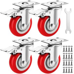 4 Inch Caster Wheels Heavy Duty Casters Set of 4 (2200lbs Load Capacity) Lockable Cart Wheels with Brakes, 360 Degree Rotatable - Ideal Caster for Cart, Furniture and Workbench (4 x Brakes)