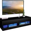 Floating TV Shelf Wall Mounted TV Stand, Floating Entertainment Center Under TV Shelf Floating Media Console with Storage for Living Room and Bedroom, Black